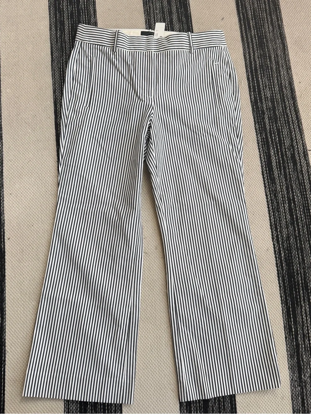 J. Crew Women's Black and White Striped Capri Ankle Dress Pants Size 4 NWT